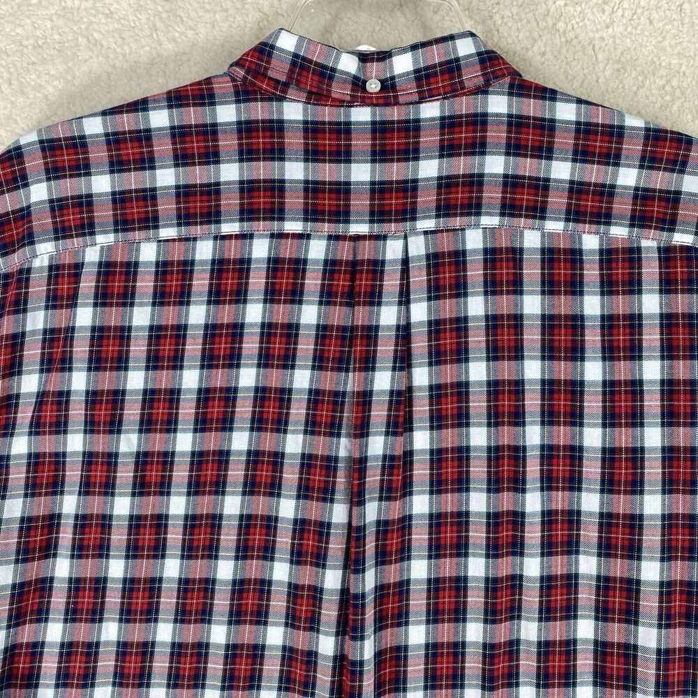Old Navy Button Down Shirt Men XXL Red White Navy Blue Excellent Slim Fit Plaid - Picture 6 of 13